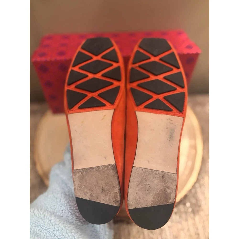 Tory Burch Fitz Orange Brushed Suede moccasins‎ loafers flats 7.5